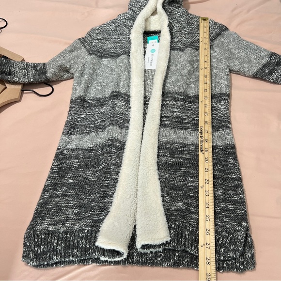 Lety & Me Dockerie Sherpa Trim Hooded Open Front Cardigan Gray‎ Womens Size S - Picture 13 of 13